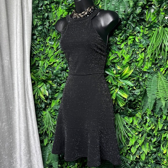 Gilli Dress Women Small Black Sparkle Party Halter Neck Keyhole Fit & Flare 2925 - Picture 1 of 9